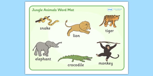 Jungle Animal Themed Word Mat - Walking Through The Jungle, Animals, Story