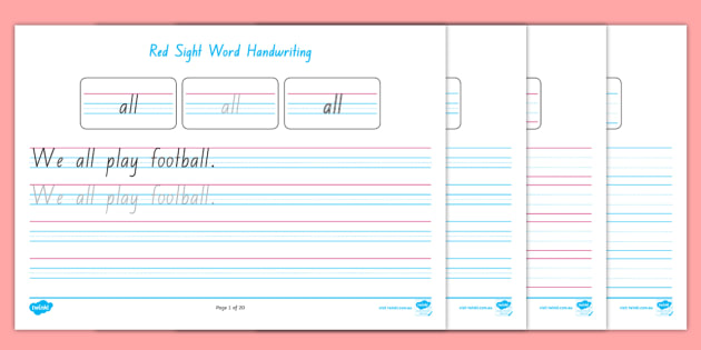 QLD Red Sight Word Handwriting Activity Mat (teacher made)