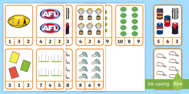 * NEW * AFLW Peg Counting 1-10 Number Cards - F-2, AFL Teams