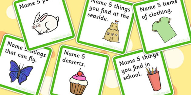 Name 5 Things Categories Card Game Sort Match SEN Games