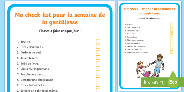 Check List Pour La Semaine De La Gentillesse