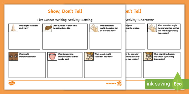 show don t tell worksheet teaching descriptive writing