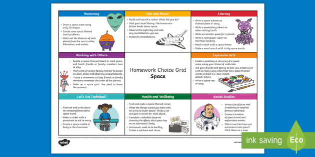 space homework grid ks1