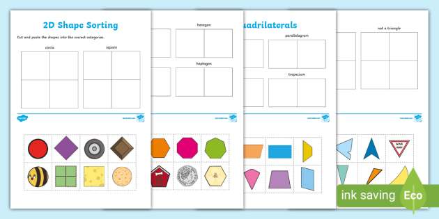 2D Shape Sorting Worksheet - Elementary Math Resource - Twinkl