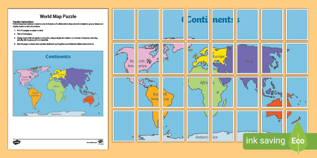 World Map Puzzle Printable Classroom World Map