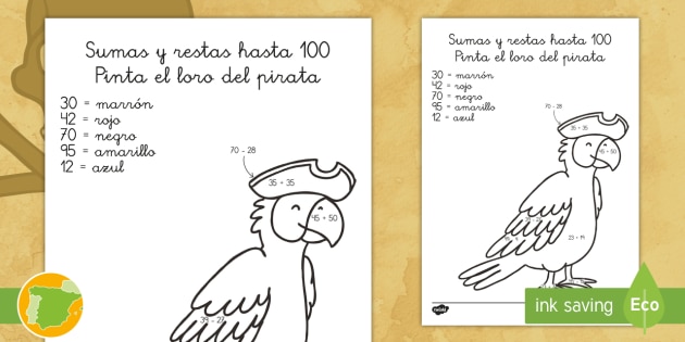 Ficha De Actividad Colorea El Loro Con Sumas Y Restas Dibujos de números para que los niños pinten y aprendan a la vez. ficha de actividad colorea el loro con sumas y restas