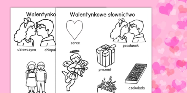Kolorowanka Na Walentynki Ze Slownictwem Po Polsku