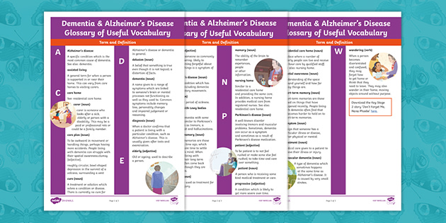 Dementia & Alzheimer's Disease KS2 Glossary of Vocabulary