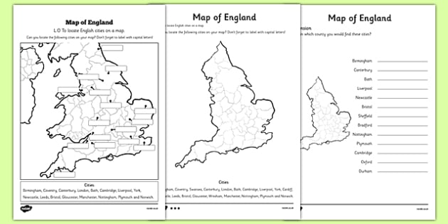 locating english cities on a map differentiated worksheet