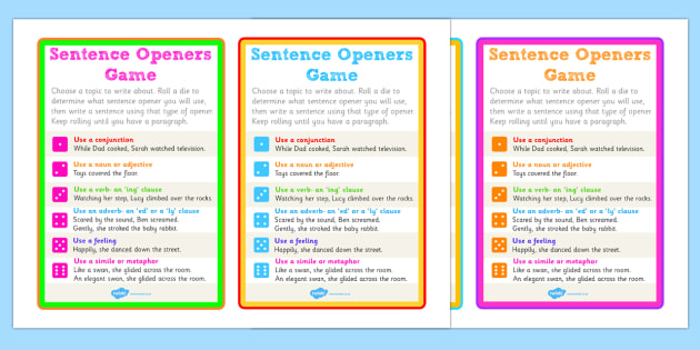 Sentence Openers Worksheet Year 2