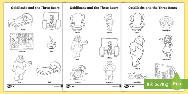 Goldilocks and the Three Bears Words Colouring Sheet Differentiated