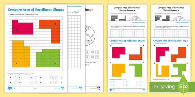 area of rectilinear shapes differentiated worksheets