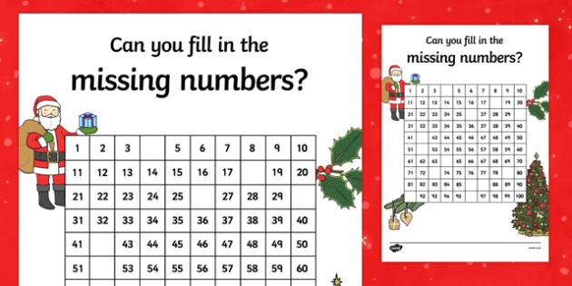 Christmas Themed Missing Numbers Number Square