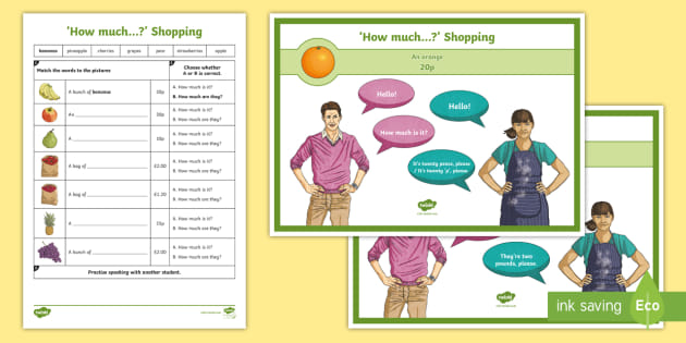 * NEW * TEFL/ESL 'How much...?' Shopping Dialogue & Fruit Vocabulary