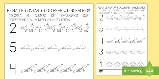 Ficha para contar y colorear: Los dinosaurios (teacher made)