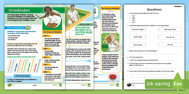 Uks2 Wimbledon Differentiated Reading Comprehension Activity