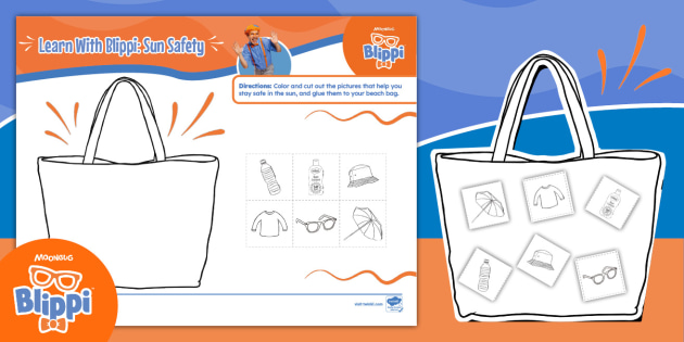 FREE Learn With Blippi: Sun Safety Cut and Paste Activity