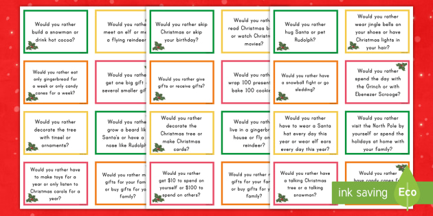 Christmas Would You Rather? Prompt Cards - writing prompts