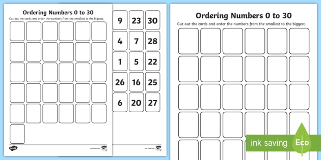 Ordering Numbers 0-30 Worksheet Reverse counting 30 to 1