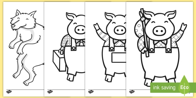 Three Little Pigs Coloring Sheets teacher made