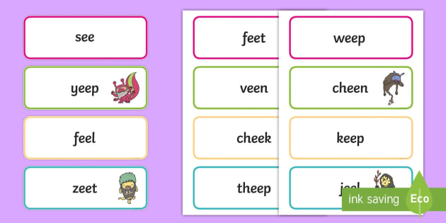 Phase 3 Ee Flashcards Real And Nonsense Word Cards