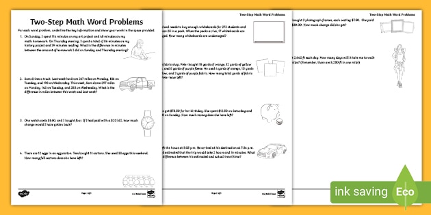 Two Step Math Word Problems Pack Differentiated Worksheets