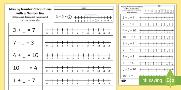 Missing Number Calculations with a Number Line Worksheet / Worksheet