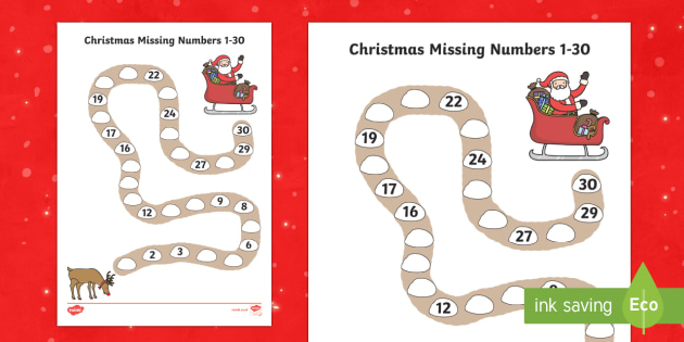Christmas Path Missing Numbers to 30 Worksheet / Worksheet