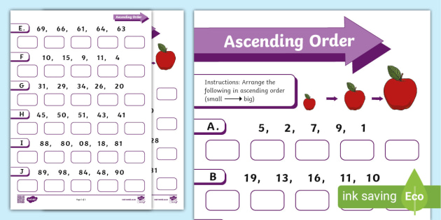 Ascending Order Worksheet Teacher Made