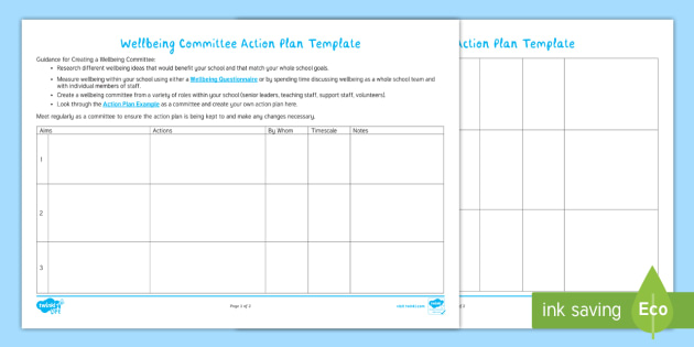 Wellbeing Plan Template Wellbeing Committee Action Plan