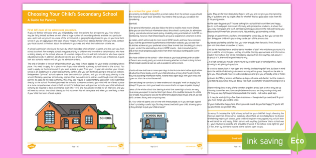 Choosing Your Child's Secondary School Parent And Carer Information Sheet