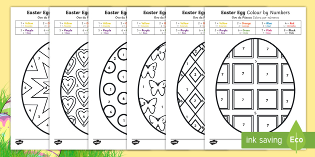 easter egg colouringnumbers sheets english/portuguese