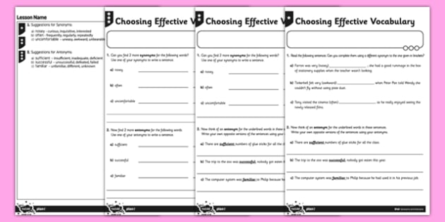 choosing effective vocabulary differentiated worksheet