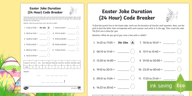 easter joke time duration 24 hour clock code breaker worksheet worksheet