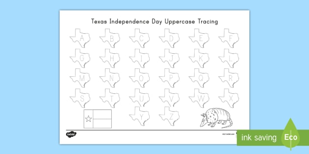 Texas Independence Day Uppercase Letter Tracing Activity