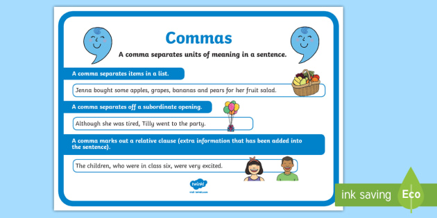 Commas Punctuation Poster - commas, punctuation, literacy