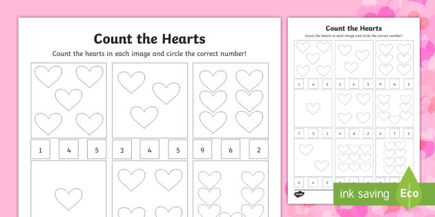 Counting Hearts Worksheet | Easy to Print | Twinkl