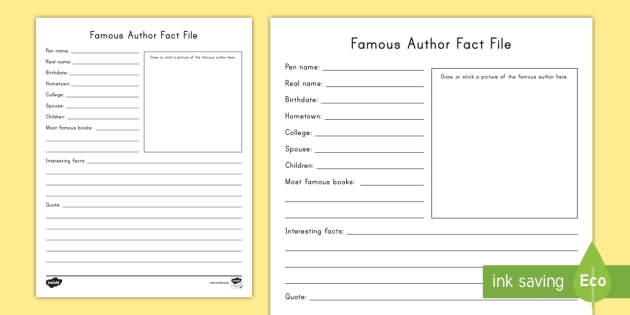 Famous Author Fact File Worksheet Worksheet World Book Day Famous