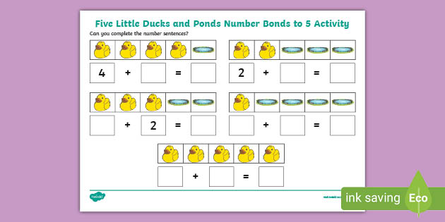 👉 Five Little Ducks and Ponds Number Bonds to 5 Activity