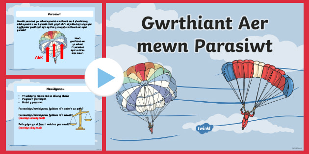 Pŵerbwynt Arbrawf Parasiwt a Gwrthiant Aer (teacher made)