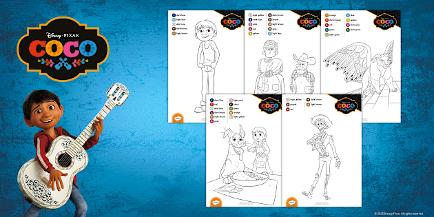 👉 Disney Pixar Coco Colour by Number Worksheets | Twinkl
