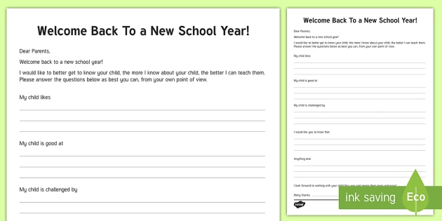 Back to School Parents Letter - ROI Back to School Resources