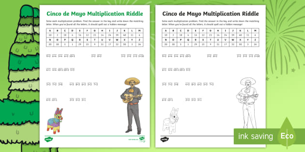 cinco de mayo multiplication riddle activity teacher made