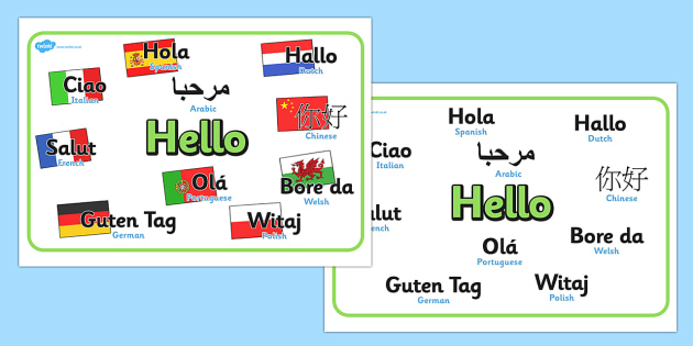 Mixed Language Hello Display Signs - Hello sign, hola, ola