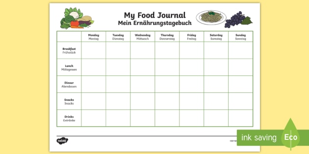 My Healthy Eating Food Journal Worksheet / Worksheet English/German