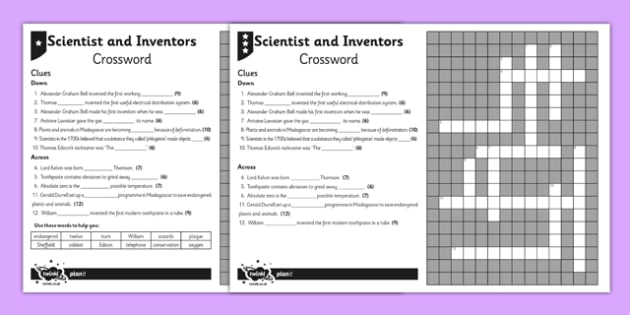 Scientists and Inventors Crossword (teacher made)