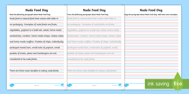 Nude Food Day Handwriting Practice Years Worksheet