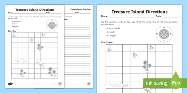 Treasure Island Directions Instruction Writing Worksheet