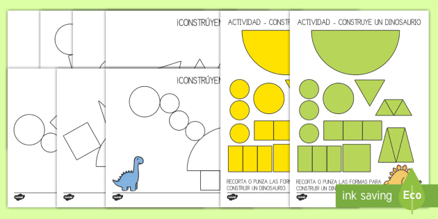 Ficha de construir un dinosaurio de figuras planas