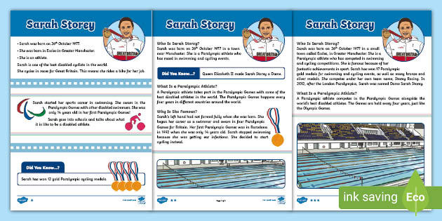 KS1 Great British Paralympians: Sarah Storey Reading Comprehension